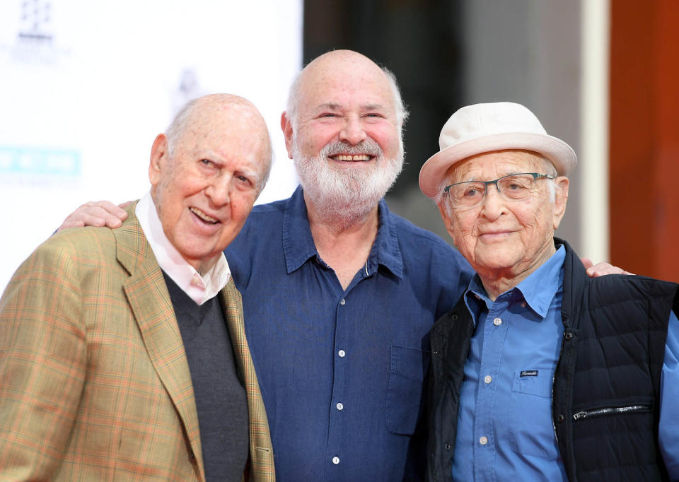 Carl Reiner, Rob Reiner and Norman Lear during the 2017 TCM Classic Film Festival. (Matt Winkelmeyer / Getty Images)