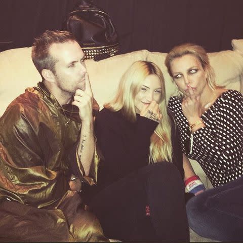 <p>Justin Tranter Instagram</p> Justin Tranter and Julia Michaels with Britney Spears in an Instagram post