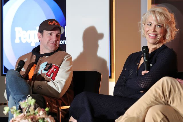 <p>John Salangsang/Shutterstock for PEOPLE </p> Jason Sudeikis and Hannah Waddingham at the PEOPLE x IHG Conversation with the Cast of Ted Lasso