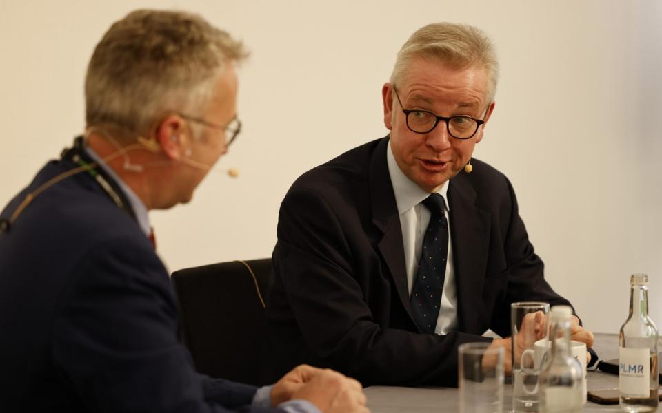 Michael Gove, the former Cabinet minister, is pictured in conversation with The Telegraph's Christopher Hope in Birmingham this afternoon  - Geoff Pugh for The Telegraph