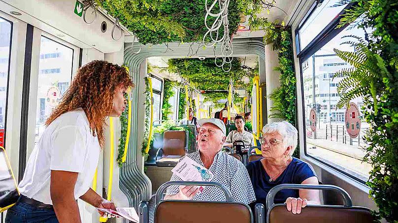 The foliage-filled tram in Antwerp was part of an initiative by the local council called Neighbourhood in Bloom.