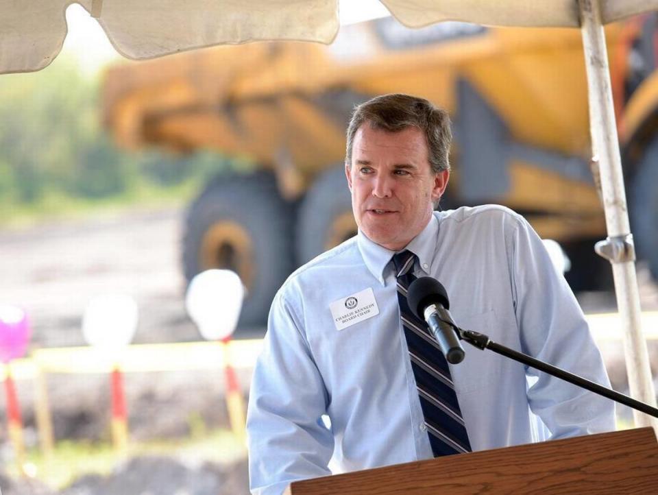 Former School Board Member Charlie Kennedy addresses a crowd as the Manatee County School district breaks ground for on Parrish Community High School in 2017. Kennedy announced an election campaign to sit on the board again in November.