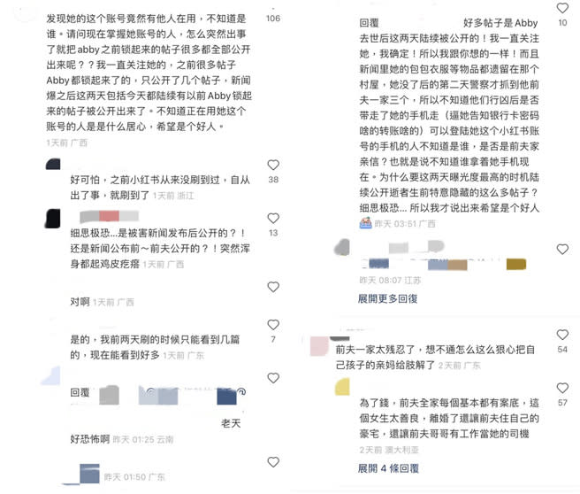 網友表示蔡天鳳小紅書的隱藏貼文，在她遇害後突然被公開。（圖／蔡天鳳小紅書）