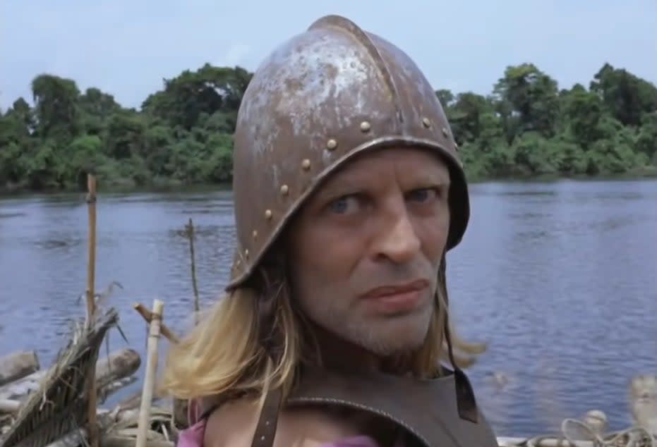 Close-up of Lope de Aguirre on a raft in "Aguirre, the Wrath of God"