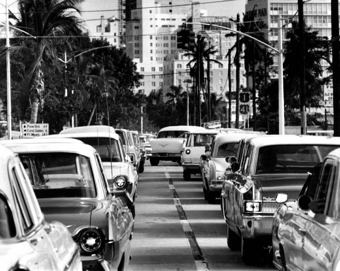 Traffic on Brickell in 1964.