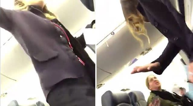 The disgruntled passenger was kicked off the plane, before the attendant apologised to the young mum. Source: Marissa Rundell/Facebook