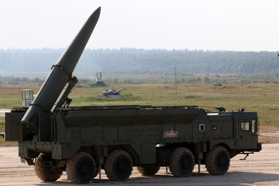 A Russian Iskander-E missile launcher is on display at the International Military Technical Forum 'Army 2022' on August 17, 2022 in Patriot Park, outside of Moscow, Russia.