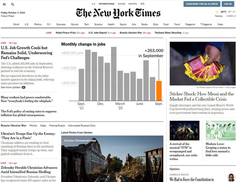 La portada de The New York Times; 7/10/2022