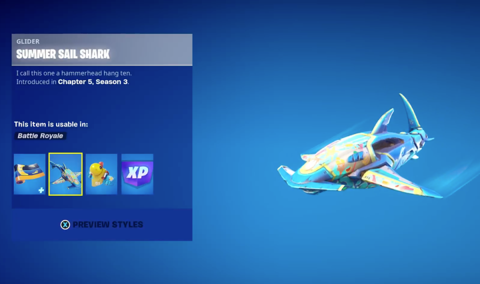 The Fortnite summer event includes a shark glider as a quest reward (Epic Games)