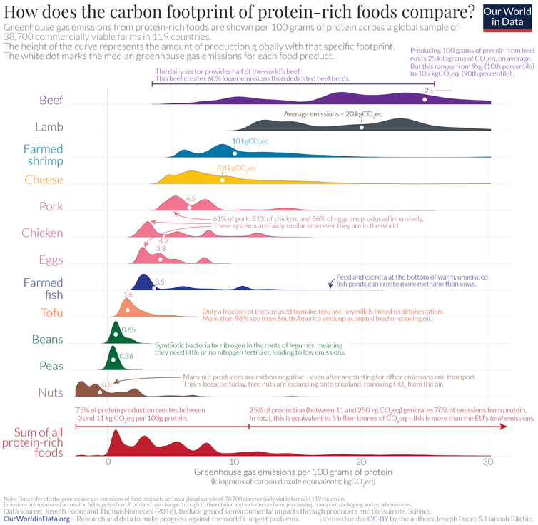 Graph showing carbon footprint of various protein foods