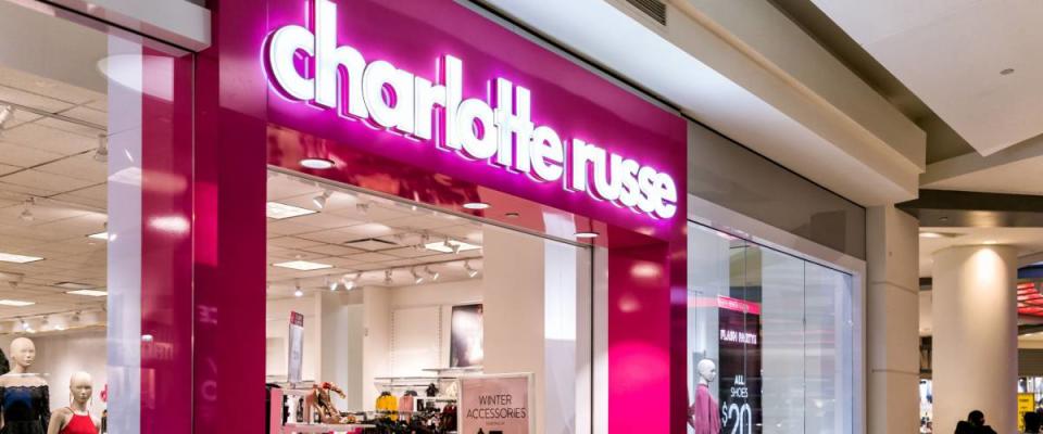 Tysons, USA - January 26, 2018: Charlotte Russe pink discount clothing store sign entrance shop in Tyson's Corner Mall in Fairfax, Virginia by Mclean