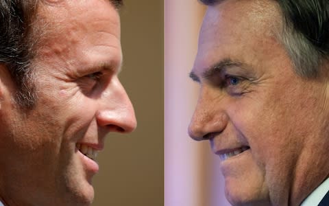 Mr Macron and Mr Bolsonaro have engaged in a very public war of words over the fires ravaging the Amazon - Credit: Charles Platiau, Mauro Pimentel/AFP