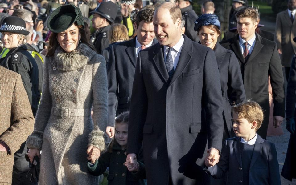 The Cambridges attend the Christmas Day Church service at Church of St Mary Magdalene on the Sandringham estate on December 25, 2019 - UK Press