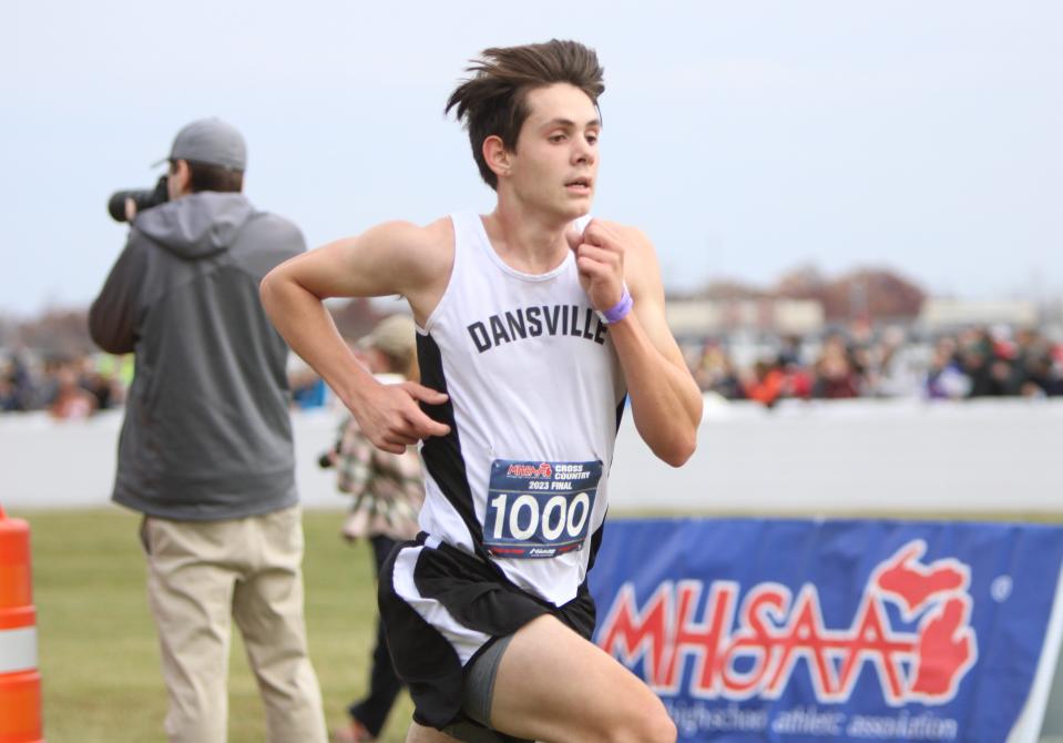 Dansville's Theodore Davis finished ninth in the state Division 3 cross country meet Saturday, Nov. 4, 2023 at Michigan International Speedway.