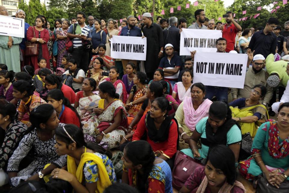 Protesters in Delhi decried the silence of India's Hindu right-wing government (AP)