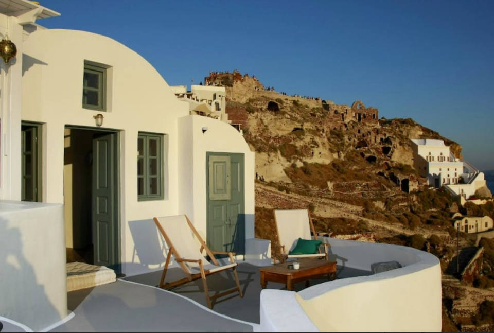 <p>The home, which is in Oia, rests on the cliff of the caldera 150 metres above the sea. This makes it the perfect perch to take in the surroundings. (Airbnb) </p>