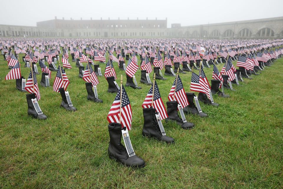 More than 7,000 boots are on display at Fort Adams State Park, each carrying the name of a service member who died in the post-9/11 war on terror. The Boots on the Ground for Heroes memorial — organized by Operation Stand Down Rhode Island —will be open to the public through Memorial Day.