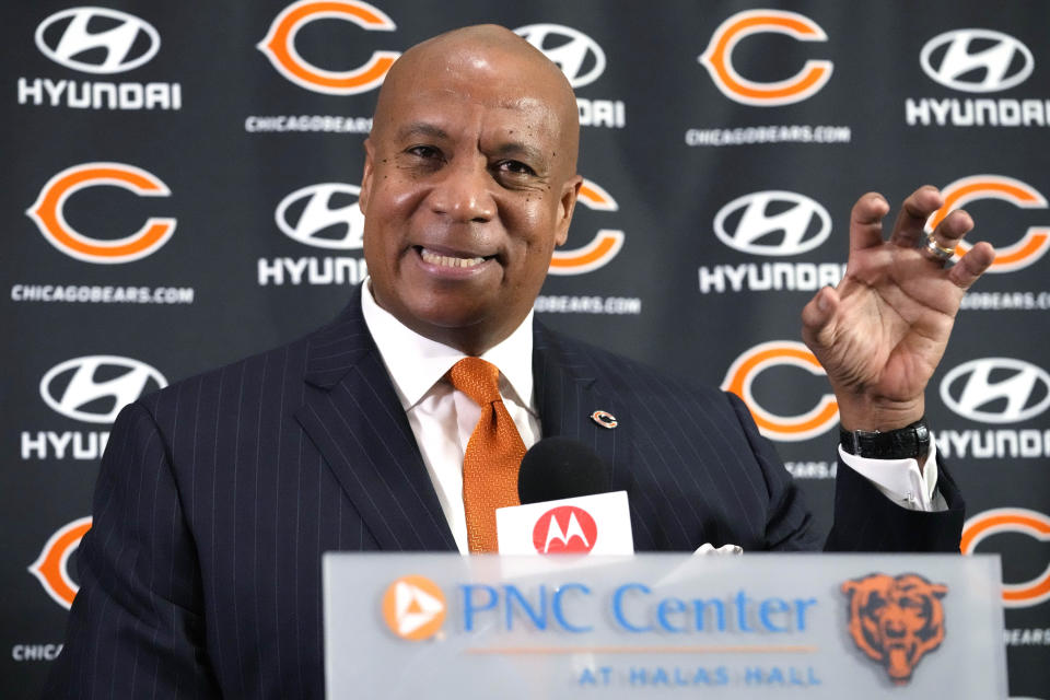 Chicago Bears new President & CEO Kevin Warren speaks during an NFL football news conference at Halas Hall in Lake Forest, Ill., Tuesday, Jan. 17, 2023. KP Photo/Nam Y. Huh)