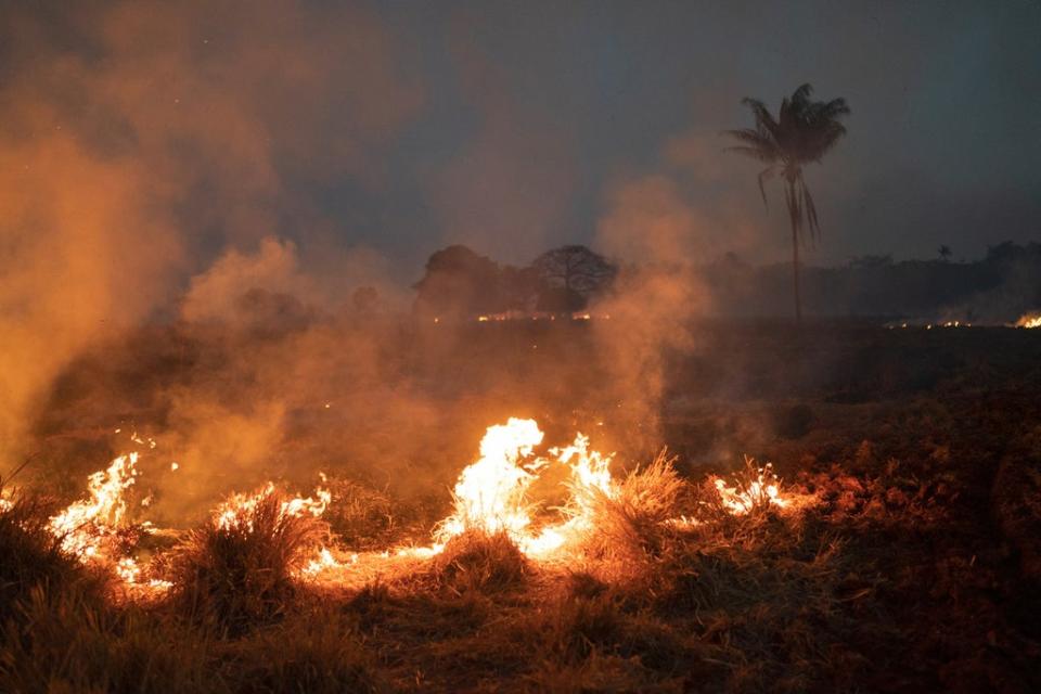 Fire burns in the Amazon rainforest. The region has seen the worst rates of deforestation in 15 years, the Brazilian space agency, INPE, has reported (Getty Images)