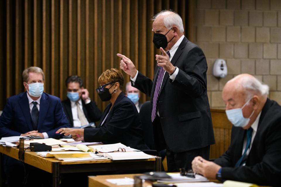 Attorney Eddie Speas argues why the Vote Yes referendum should not be on the November election ballot during a hearing at the Cumberland County Courthouse on Thursday, Sept. 1, 2022.