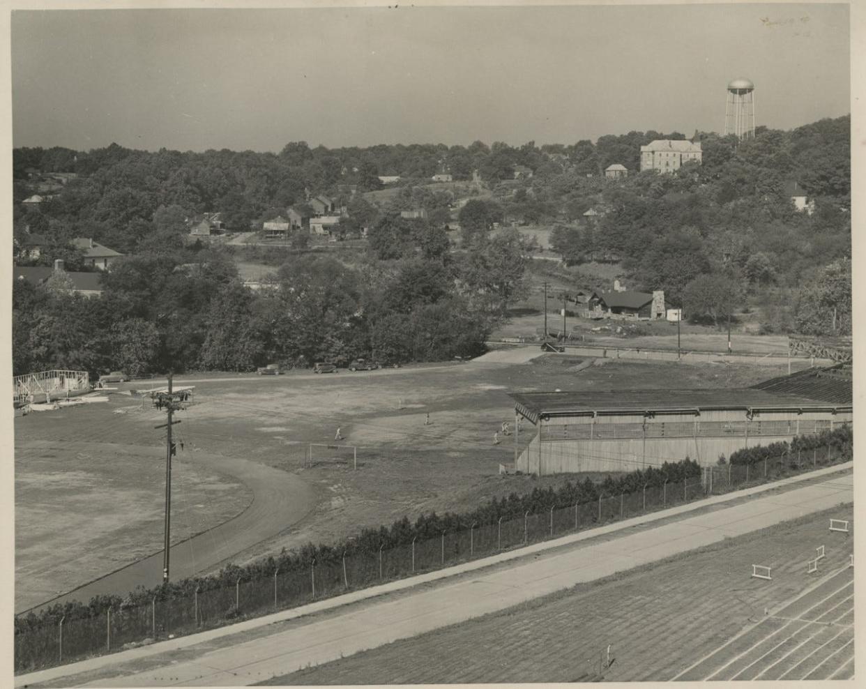 This archival photo shows Linnentown circa 1943, taken from the vantage of old Sanford Stadium in Athens, Ga. A musical tribute to Linnentown is scheduled for April 12, 2024 at the Classic Center.