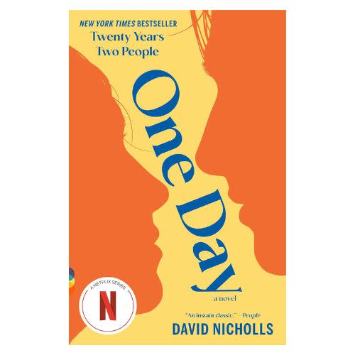 orange and yellow book cover of "one day"