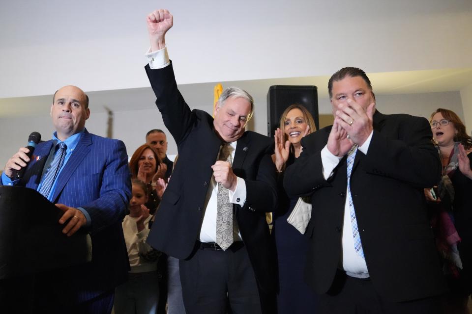 Bergen County Executive James Tedesco celebrates winning reelection during an election night party at the Hilton in Hasbrouck Heights on Tuesday Nov. 8, 2022.