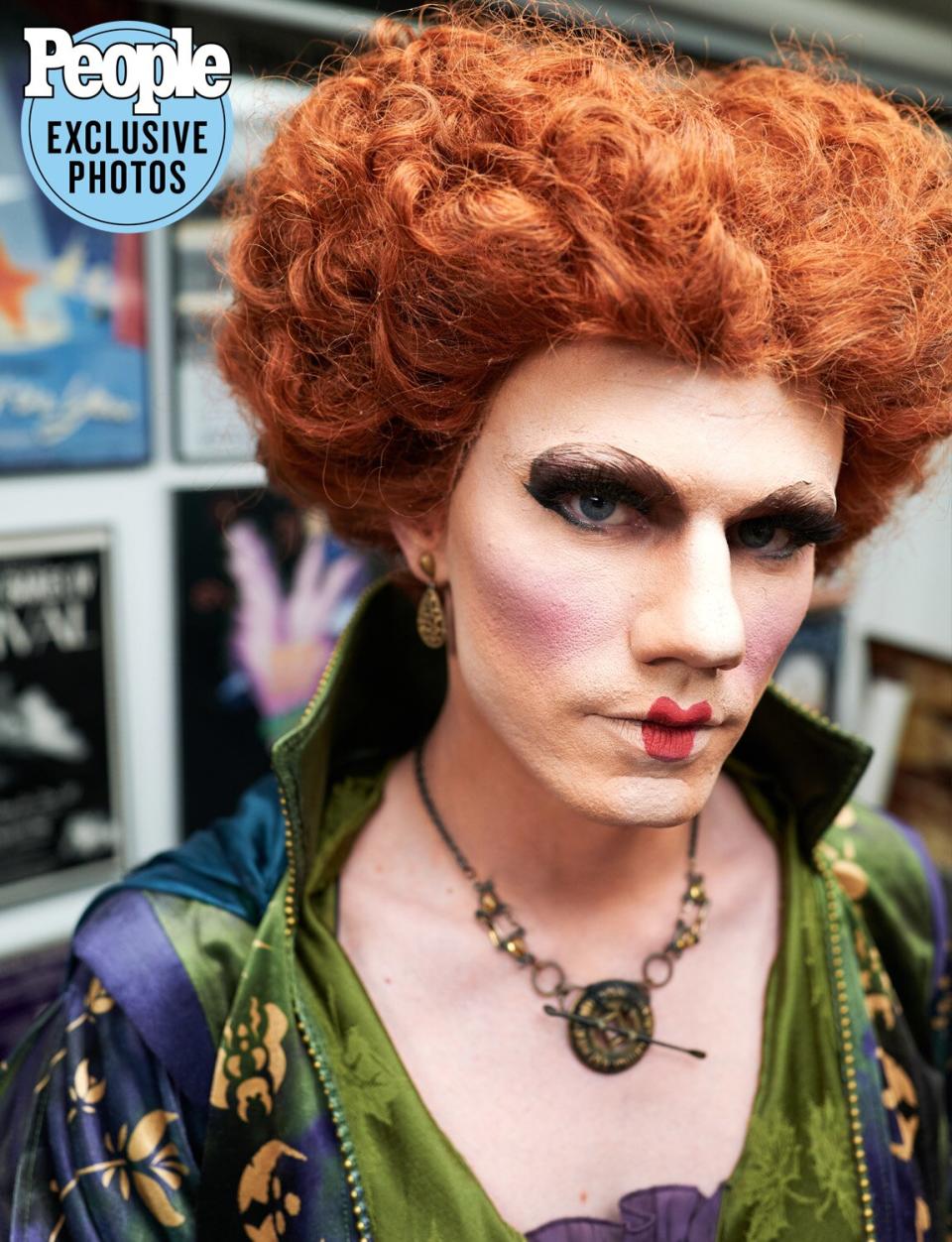  Jay Armstrong Johnson’s transformation to Winifred Sanderson  Where was the image taken – Broadway Cares/Equity Fights AIDS NYC  When was the image taken – October 1, 2022  Who took the photograph – Jenny Anderson  Full credit line – Photo by Jenny Anderson Jay Armstrong Johnson Makeup by Kyle Krueger, Alcone Costume Design by DW Produced by Katie Rosin, Kampfire Films