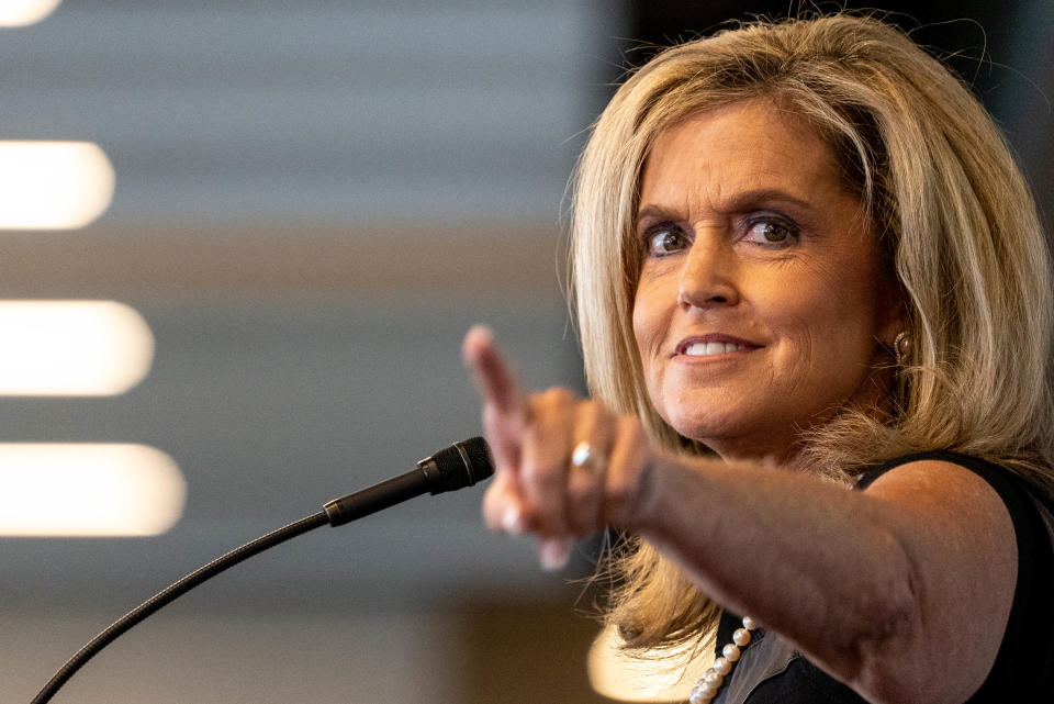 Charli Turner Thorne, former Arizona State University head womenÕs basketball coach, speaks during a ceremony where she is inducted to the ASU Hall of Distinction at the San Tan Ford Club at Sun Devil Stadium in Tempe on October 7, 2022.