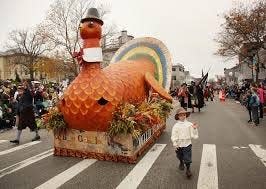 A turkey float in the Plymouth Thanksgiving parade in 2016.