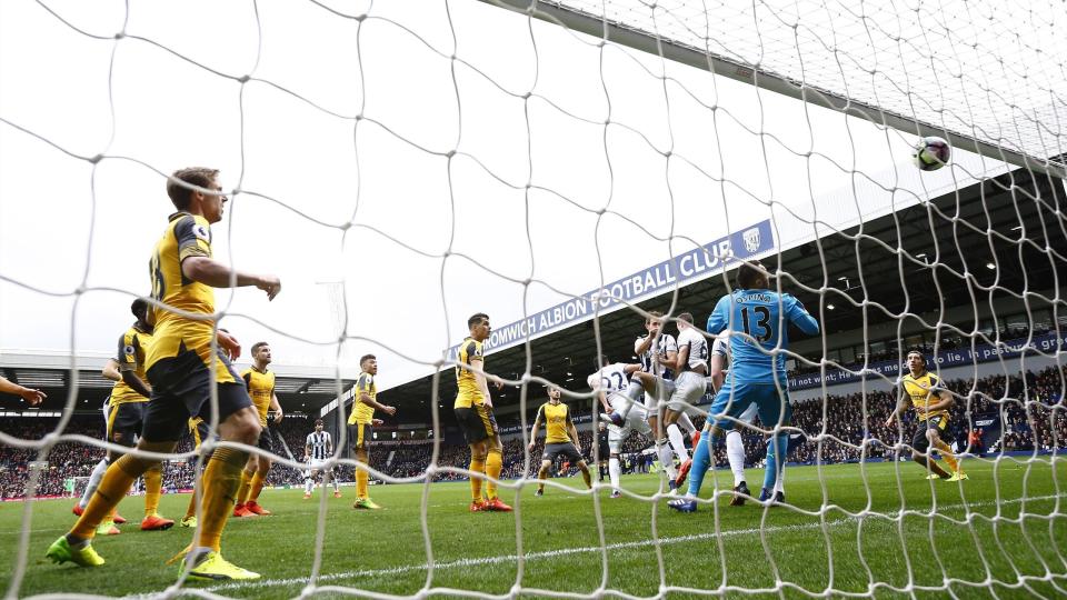 <p>West Bromwich Albion’s Craig Dawson scores their third goal </p>