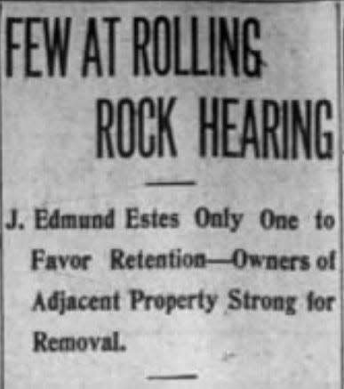 A clipping from the Fall River Evening Herald of March 20, 1912, tells the story of how the Rolling Rock was nearly removed or destroyed for lack of interest.