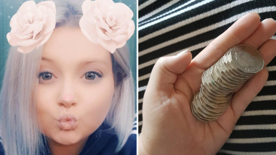 The young mum tried to pay for her milk and bread with $10 worth of 50 cent coins. Image: Facebook via Amy Bivone