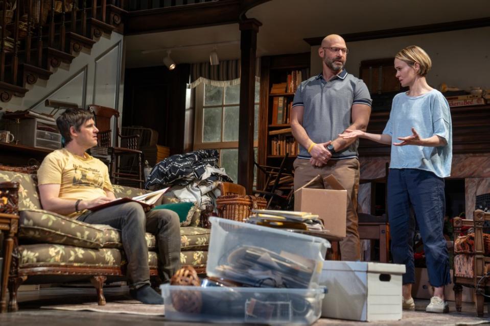 Sarah Paulson (right) stars in “Appropriate” with Michael Esper (left) and Corey Stoll (center). Joan Marcus