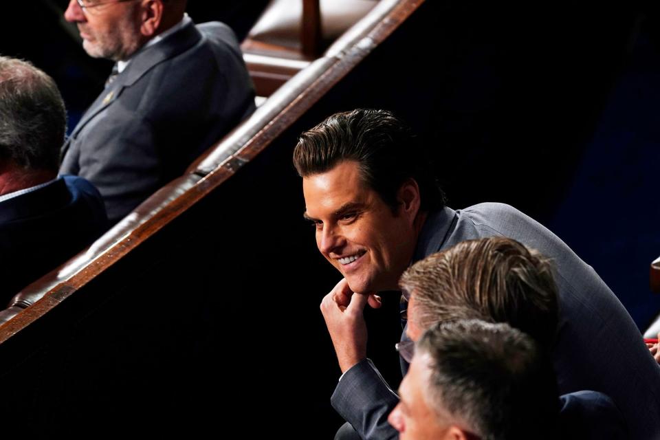 Rep. Matt Gaetz, R-Fla., is seen on the House floor as House lawmakers hold a vote to elect a new speaker in Washington on Tuesday, Oct. 17, 2023.