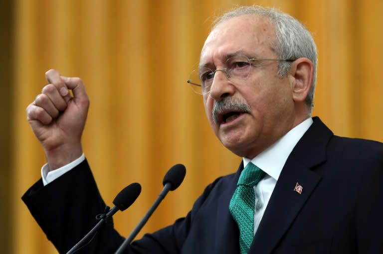 Kemal Kilicdaroglu, leader of Turkey's main opposition party the Republican People's Party (CHP), speaks at the Turkish parliament in Ankara, on April 18, 2017