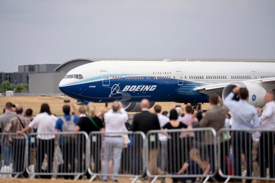 Eine Boeing 777X auf der Farnborough Airshow 2022. In diesem Jahr wird sie nicht zu sehen sein, da Boeing sich auf seine Qualitätsprobleme konzentriert. - Copyright: Richard Baker/Getty Images