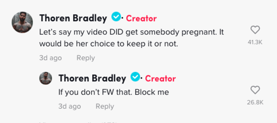 TikTok influencer Thoren Bradley shares pro-choice views after Roe v Wade is overturned (TikTok)