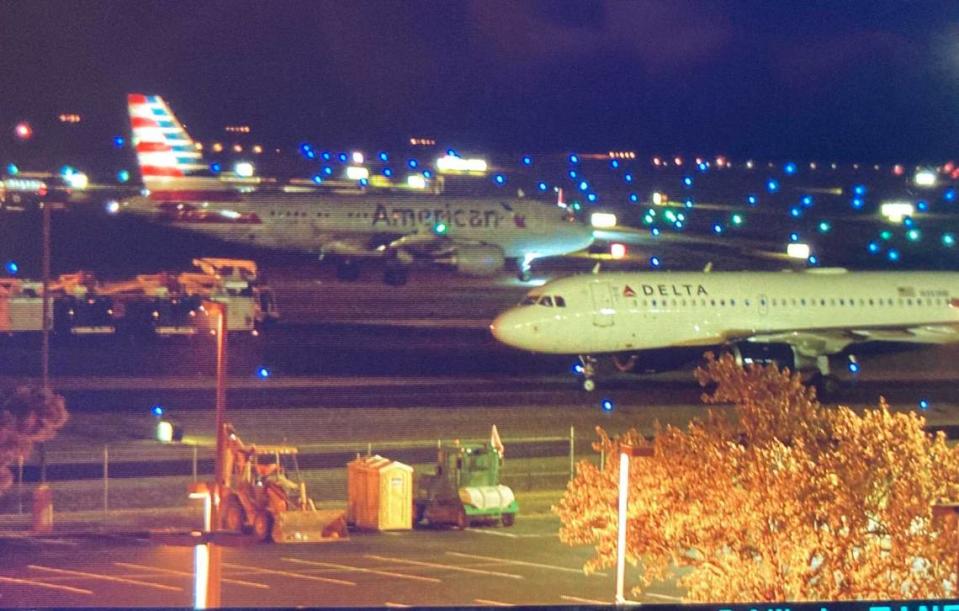 Planes backed up waiting to get to gates at Raleigh-Durham International Airport on Oct. 23, 2021. Neither plane pictured here was involved in the incident at RDU.