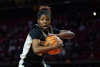 Purdue guard Rokia Doumbia collects a rebound against Maryland during the first half of an NCAA college basketball game, Wednesday, Dec. 8, 2021, in College Park, Md. (AP Photo/Julio Cortez)