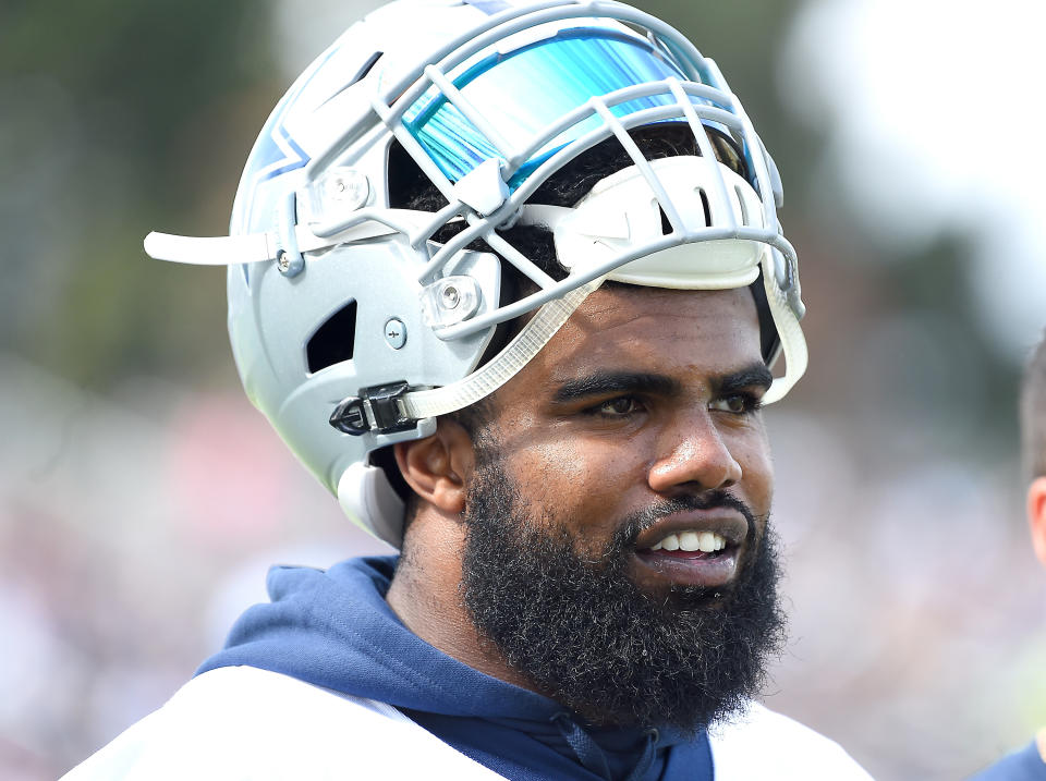 Ezekiel Elliott won't see game action until Week 7 if his suspension holds firm. (Getty Images) 