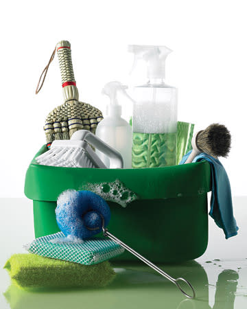 <div class="caption-credit"> Photo by: Martha Stewart Living</div><b>Use Green Cleaning Products</b> <br> You may think the eco-friendliest way to clean a shower is with a basic liquid castile soap. But if you have hard water, you could cause a chemical reaction that leads to a difficult-to-remove dull film. (To check for hard water, pick up a simple test at your local hardware store.) Detergents, on the other hand, avoid this soap scum by their very formulation. Rather than go with conventional ones that contain nonrenewable petroleum-based surfactants and air-polluting synthetic perfumes, look for a plant-based all-purpose detergent such as Ecover's All Purpose Cleaner. <br> <br> <a href="http://shop.marthastewart.com/category/58389809401/1/Cleaning-Supplies.htm?czone=home/bed-bath-design-cnt/bathrooms-design¢er=277006&gallery=275471&slide=235764?xsc=synd_yshine" rel="nofollow noopener" target="_blank" data-ylk="slk:Check Out Our Natural Product Line;elm:context_link;itc:0;sec:content-canvas" class="link ">Check Out Our Natural Product Line</a> <br>