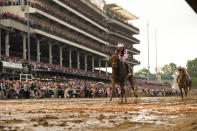 Brian Hernandez Jr. rides Thorpedo Anna to win he 150th running of Kentucky Oaks horse race at Churchill Downs Friday, May 3, 2024, in Louisville, Ky. (AP Photo/Jeff Roberson)