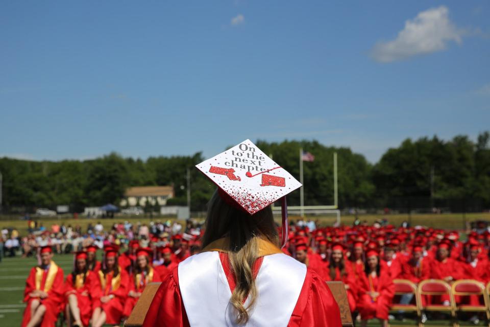 Valedictorian Gianna Cacciola told classmates during Milford High School's graduation ceremony that she was proud of their ability to "step up as school leaders" during the pandemic, June 12, 2022.