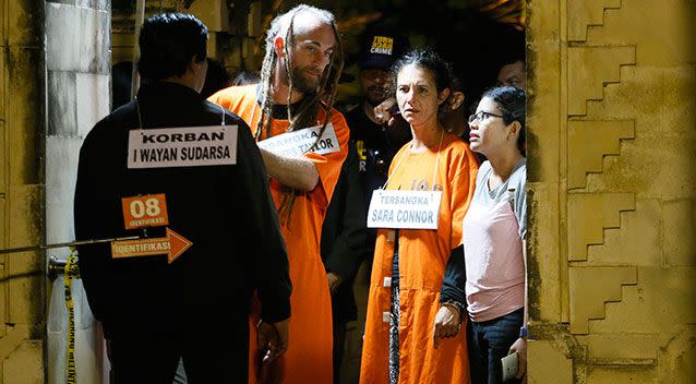 Ms Connor, right, and boyfriend David Taylor in prison orange. Source: AAP