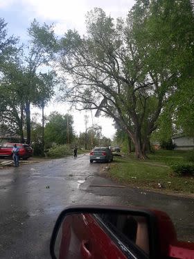 Photo shows damage in Westmoreland following tornado. Photo courtesy of Ashley Fielder.