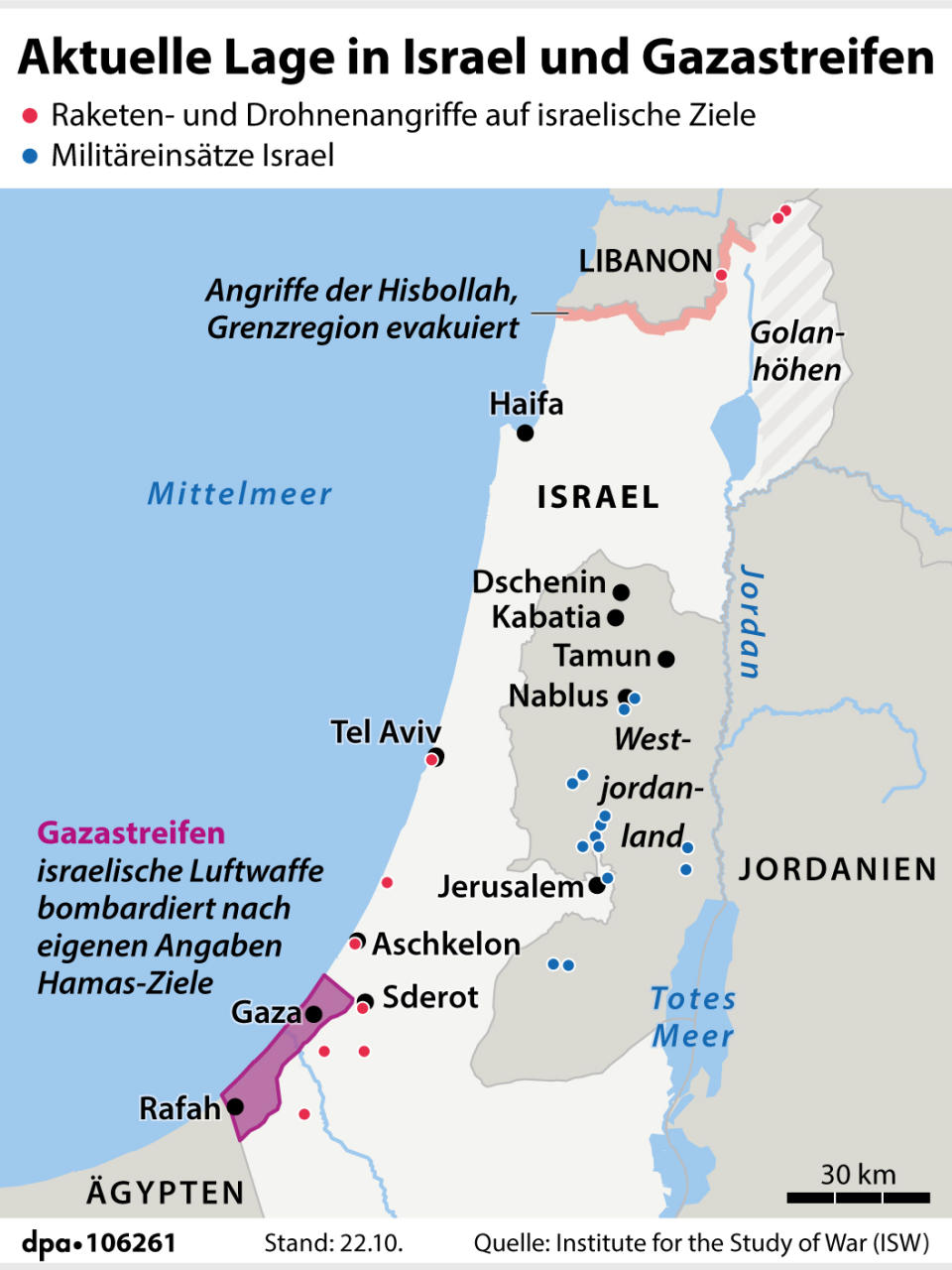 Aktuelle Lage in Israel, Gazastreifen und Westjordanland. (Grafik:B. Schaller; Grafik: P. Massow, S. Stein; A. Zafirlis)