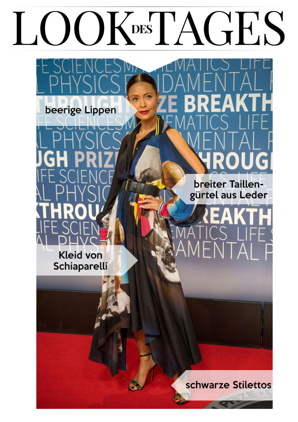 Ausgefallene Modewahl: Thandie Newton kam im Statement-Kleid zur diesjährigen “Breakthrough Prize”-Auszeichnung im “Ames Research Center” der NASA im kalifornischen Mountain View. (Bild: Peter Barreras/Invision/AP)