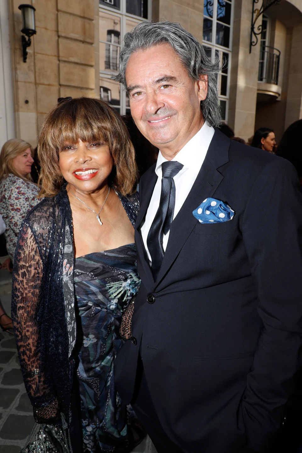 PARIS, FRANCE - JULY 03:  Singer Tina Turner and her husband Erwin Bach attend the Giorgio Armani Prive Haute Couture Fall Winter 2018/2019 show as part of Paris Fashion Week on July 3, 2018 in Paris, France.  (Photo by Bertrand Rindoff Petroff/Getty Images)