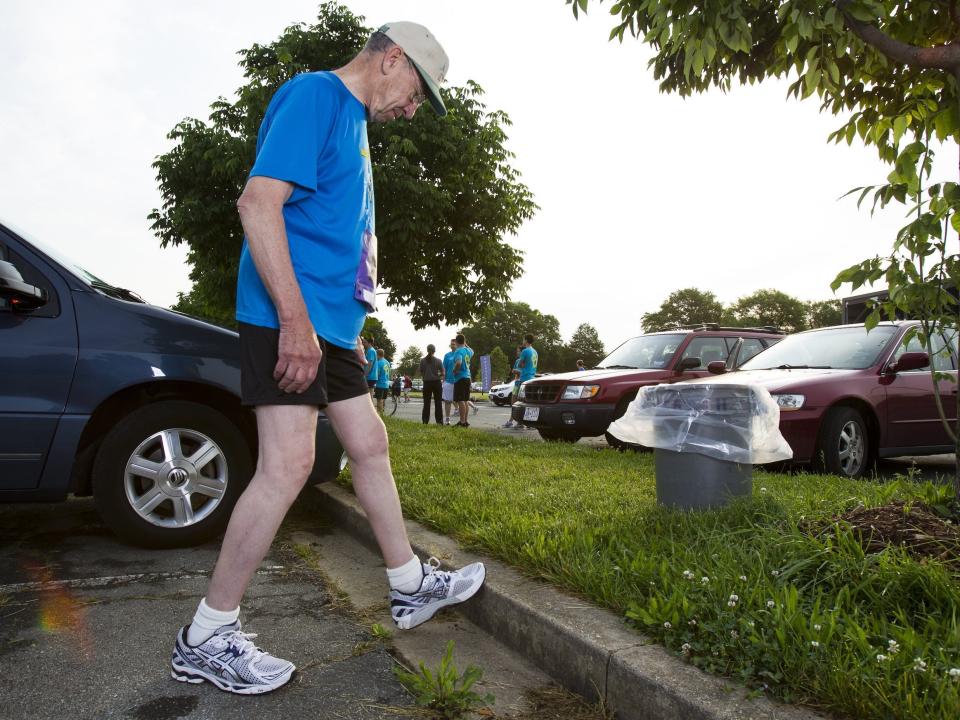 Republican Sen. Charles Grassley of Iowa stretches before the ACLI Capital Challenge 5k running Race in Anacostia Park on May 16, 2012.